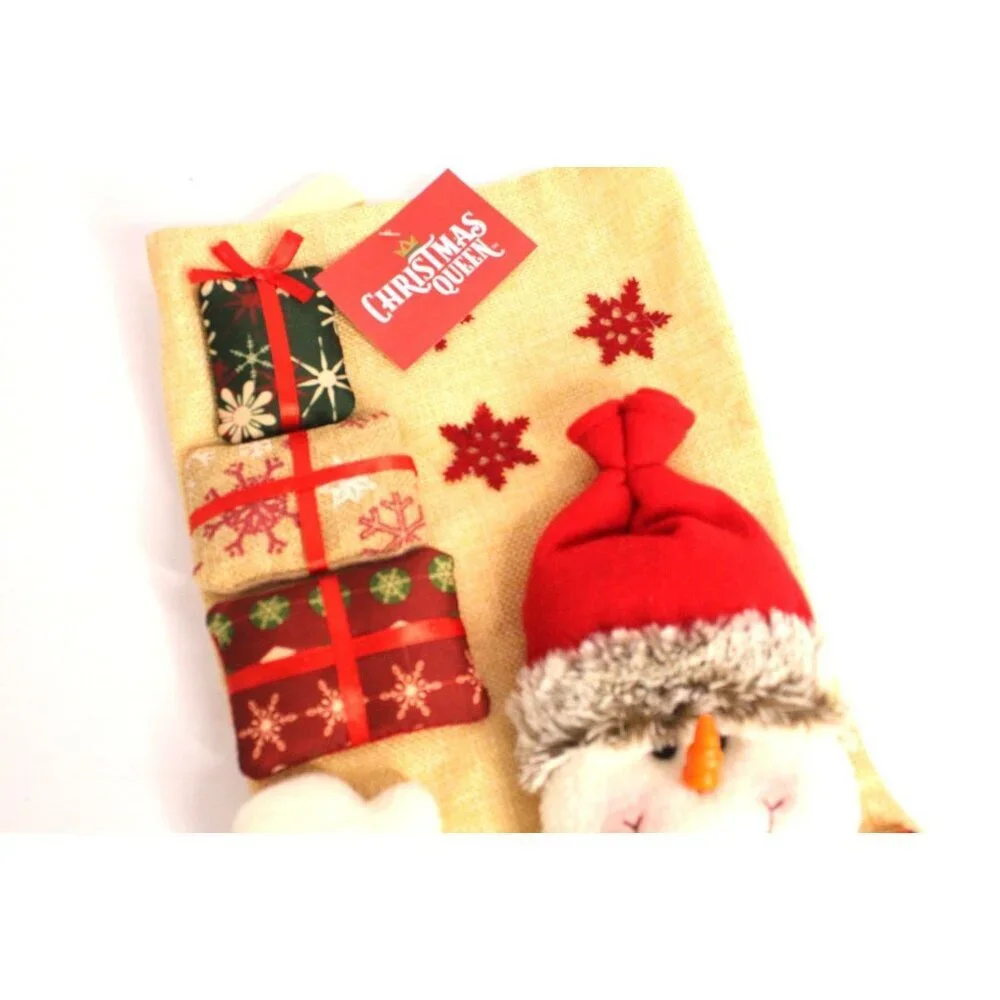 Christmas Queen Snowman 3D Stocking 18 inches Red Beige‎ Holiday Decor NWT